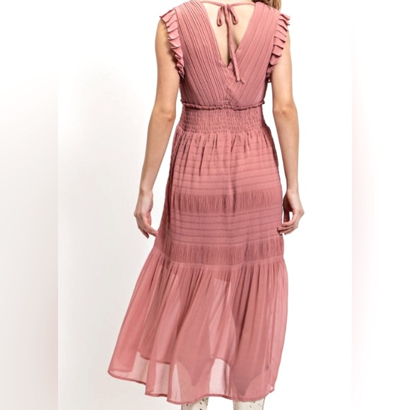 Dusty Rose Pleated Tie Back Midi Dress - Picture 2 of 2